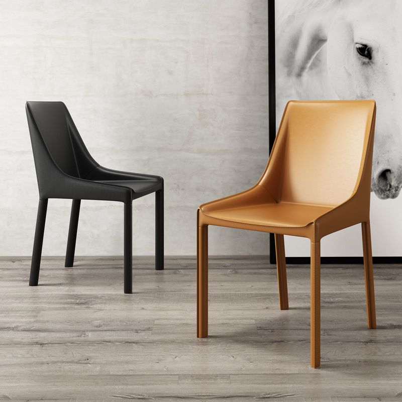 Contemporary Metal Dining Room Chair Arm Leather Side Chair for Dining Room