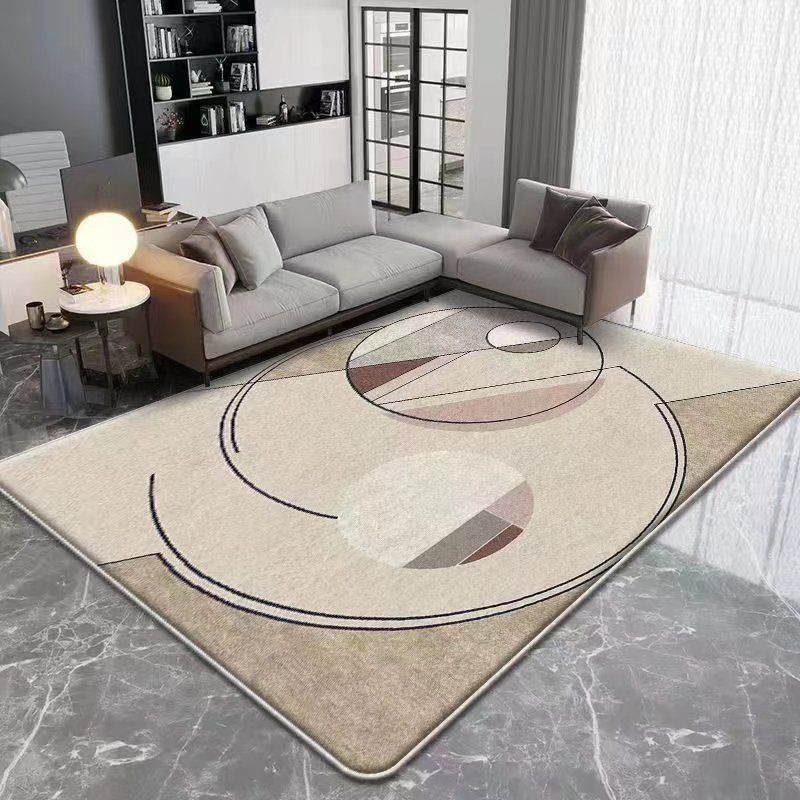 Beige Modern Rug Polyester Geometry Area Rug Washable Rug for Home Decor