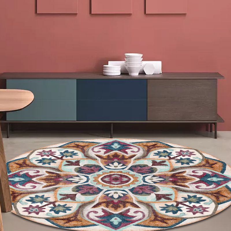 Stylish Tribal Flower Pattern Rug Multicolor Moroccan Rug Polyester Pet Friendly Non-Slip Backing Washable Area Rug for Living Room