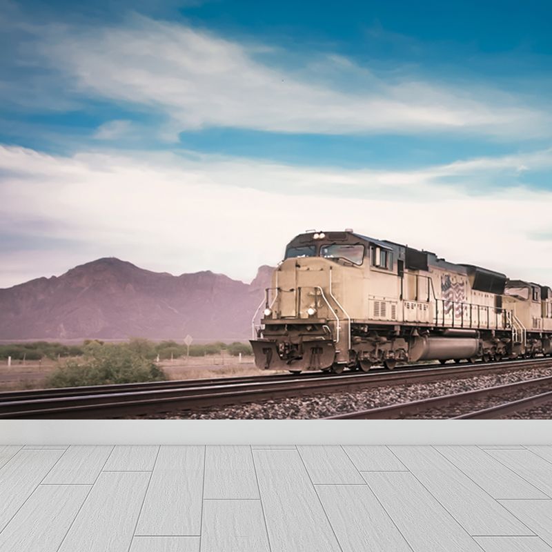 Non-Woven Texture Decorative Mural Decal Steampunk Onrushing Train Wall Covering