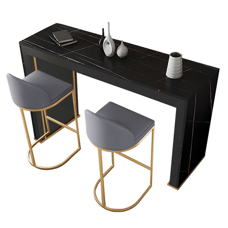 Modern Bar Pub Table Set 1/3 Pcs Rectangle Stone Top Bar Table and Upholstered Stools