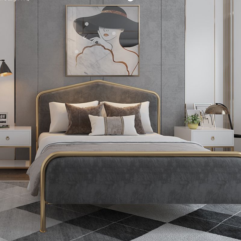 Metal Upholstered Bed with Camelback Headboard Low Profile Bed
