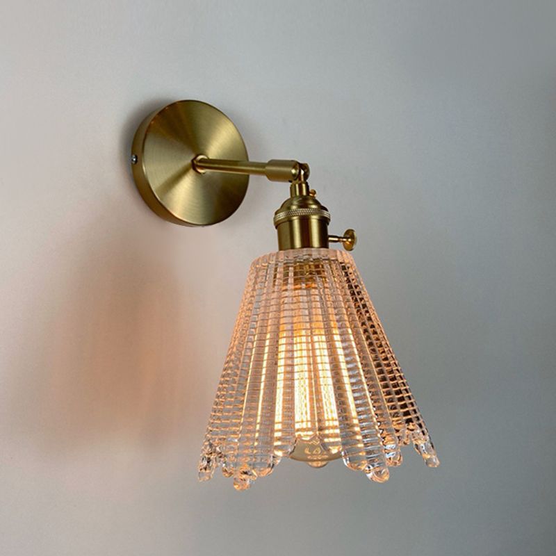 Sombra geométrica de 1 luces accesorios de iluminación de pared de vidrio de estilo industrial en latón