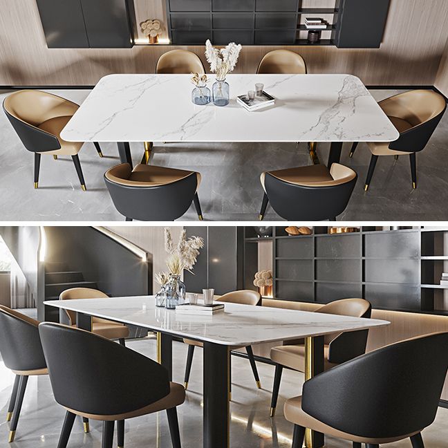 Traditional Luxury Dining Table Rectangle Sintered Stone Dining Table with Sled Base