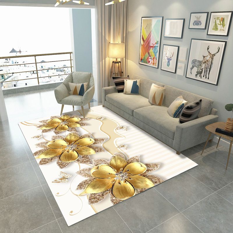 Gray Modern Rug Polyester Leaves Rug Non-Slip Backing Rug Washable for Home Decor