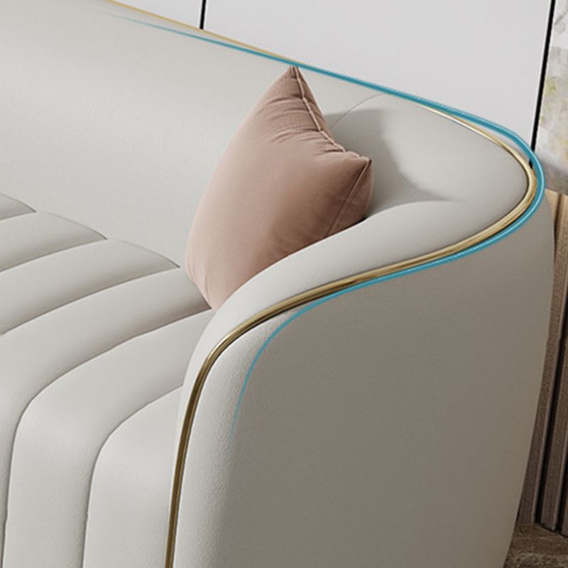 Genuine Leather Sloped Arm Sofa Modern Beige Sofa with Pillows
