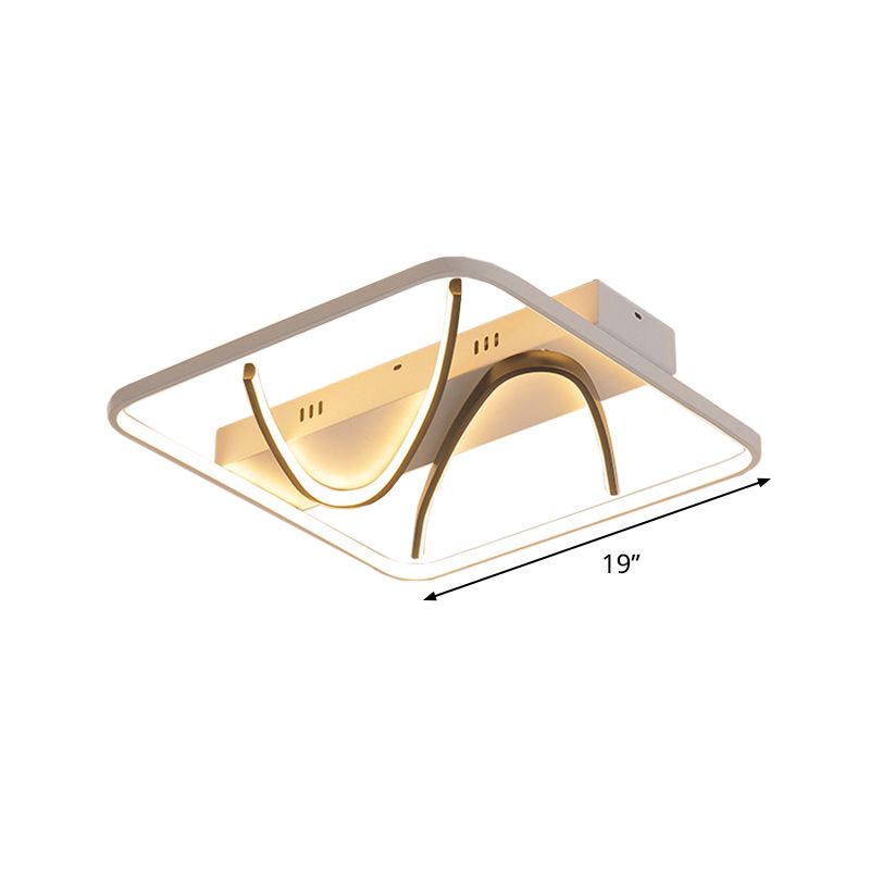 Square Frame Bedroom Flush Mount Silica Gel Modern LED Ceiling Light with Dual Curved Line in Black-White, Warm/White Light