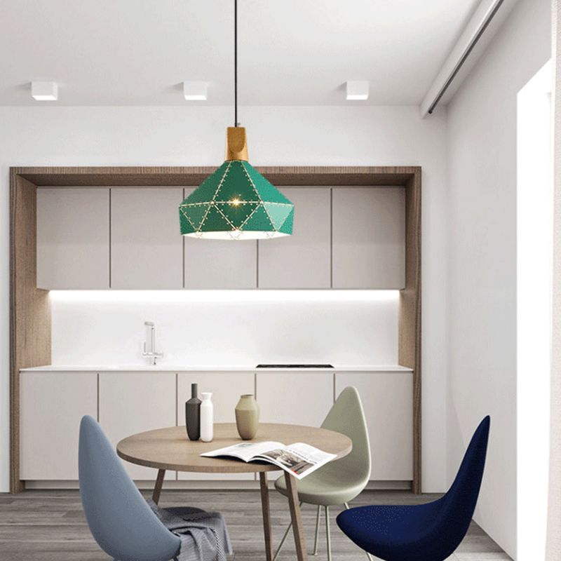 Macaron Metal Diamond Drop Lamp 1-Light Dining Room Pendant Light Fixture