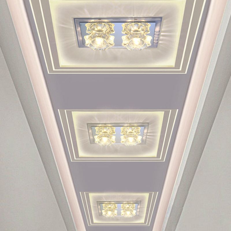 LED Faceted Clear Glass Flush Mount Simple Octagon Corridor Flush Mount Ceiling Lighting Fixture