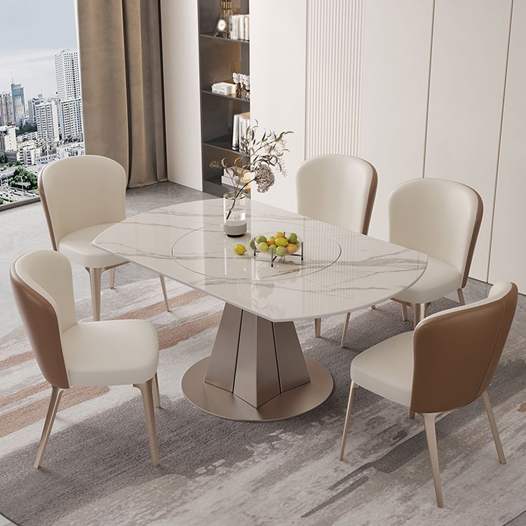 Nordic 1/4/5/6/7/9 Pieces Dining Set Stone Round Table and Leather Chairs Dinette Set