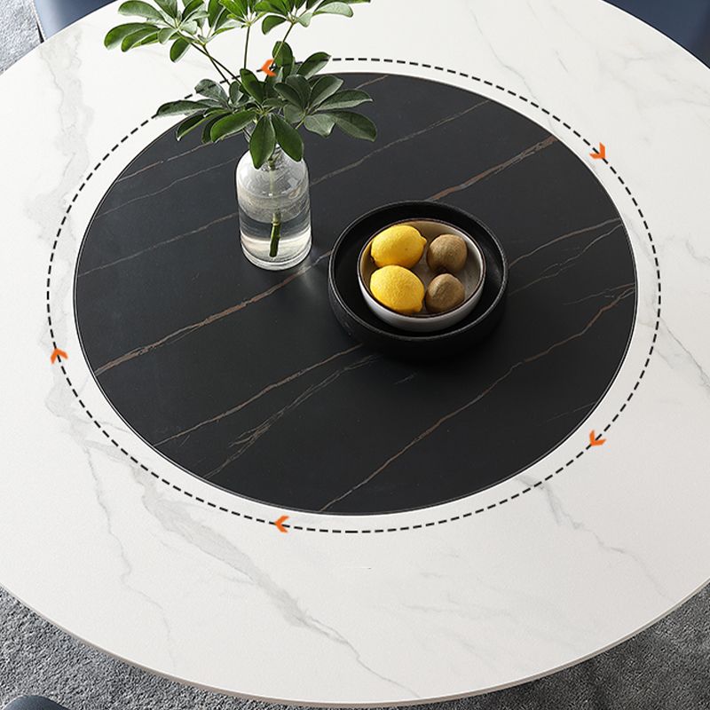 Modern Round Pub Table Stone Top Black Base Pedestal Casual Dining Table