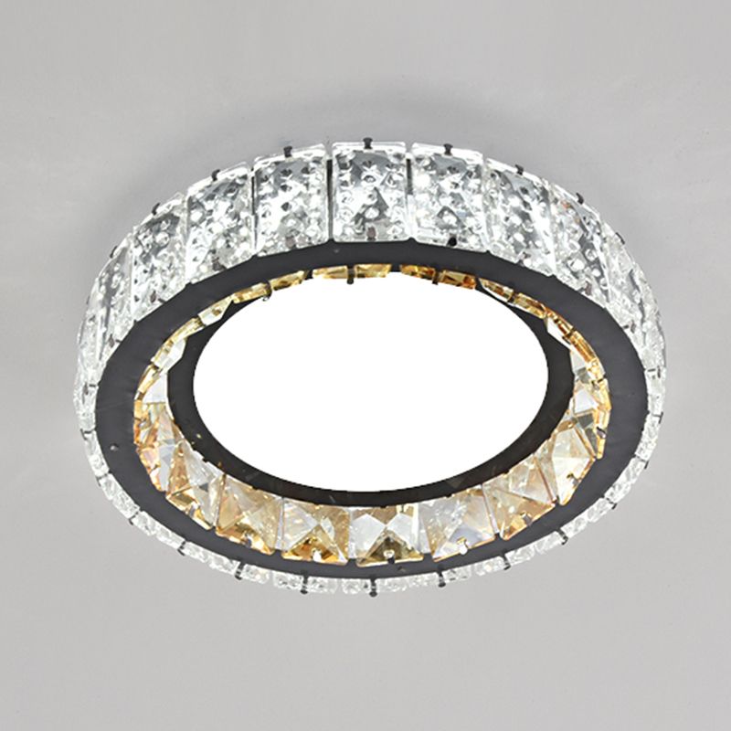 Plafonnier circulaire contemporain en cristal pour couloir, éclairage encastré à LED en acier inoxydable