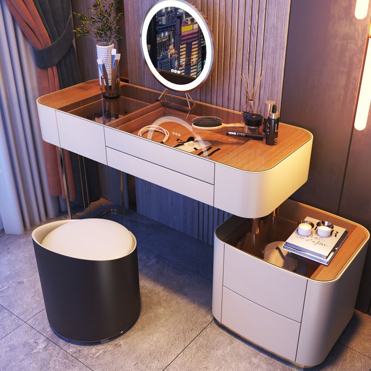 Glass Top Bedroom Make-up Vanity 5 Storage Drawers Dressing Table