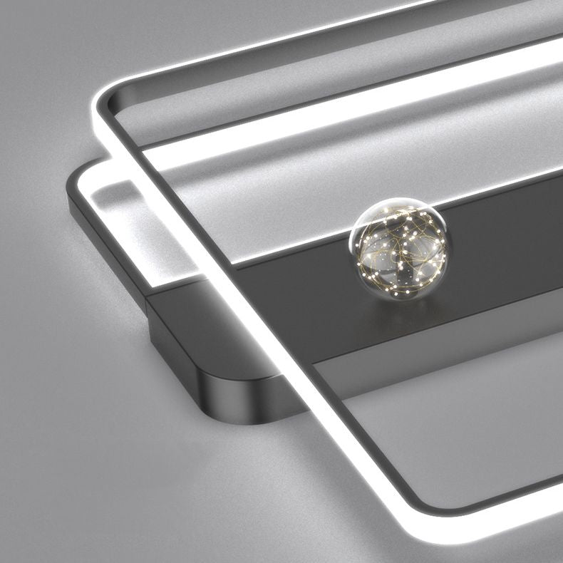 Zwarte rechthoekige inbouwlamp, minimalistische aluminium LED-plafondlamp met bolglazen kap