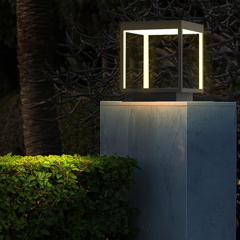 Square Waterproof Lights Outdoor Black Pillar Lamp for Garden