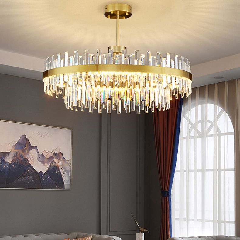 Modern Simple LED Chandelier Crystal Circular Pendant Light for Dining Room