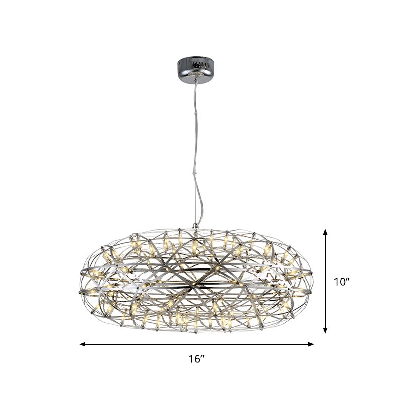 Chrome Disc-Shaped Chandelier Lamp Modern 16"/21" W LED Stainless Steel Hanging Lighting in Warm/White Light