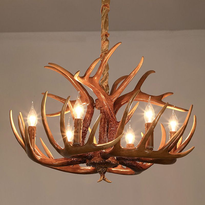 Resin Antler Chandelier Lamp Rustic Restaurant Bar Living Room Ceiling Hanging Light Fixture
