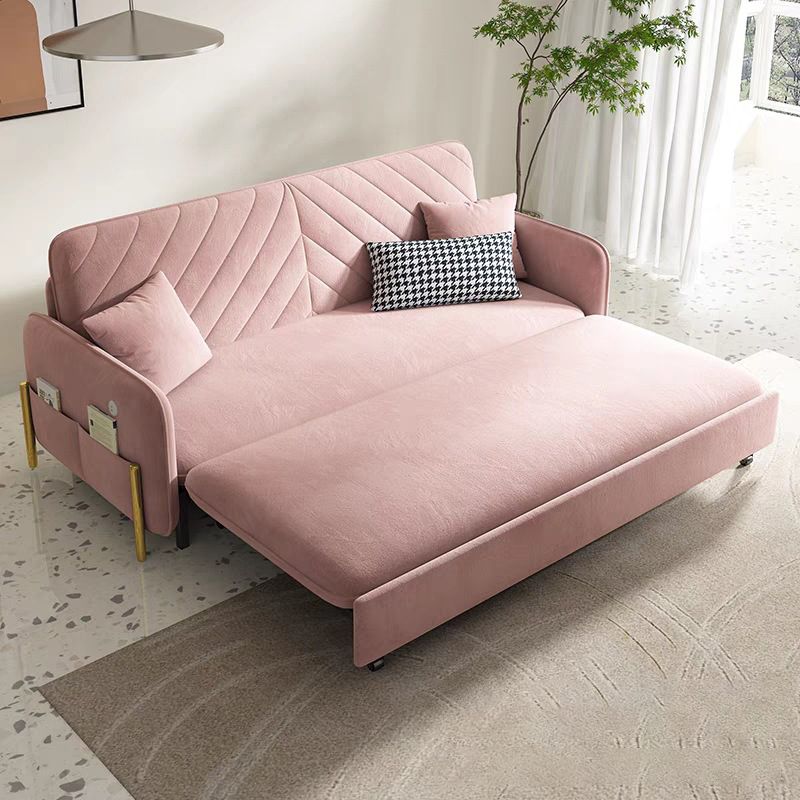 31.49" Wide Pink Sleeper Sofa Velvet Sofa Bed with Detachable Mattress