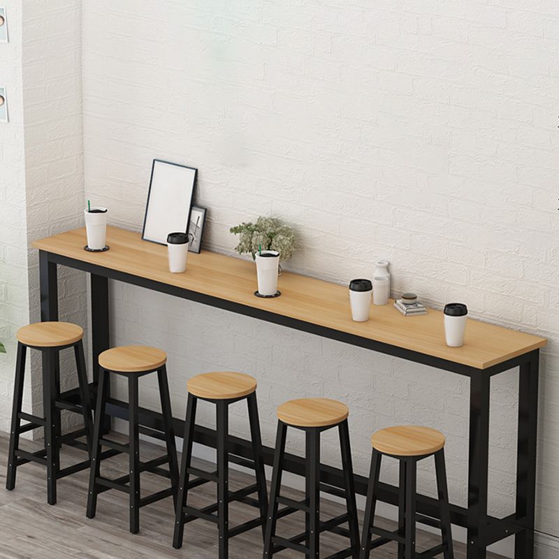 Modern Wood Bar Table Set 6 Pcs Rectangle Table Metal Base for Milk Tea Shop