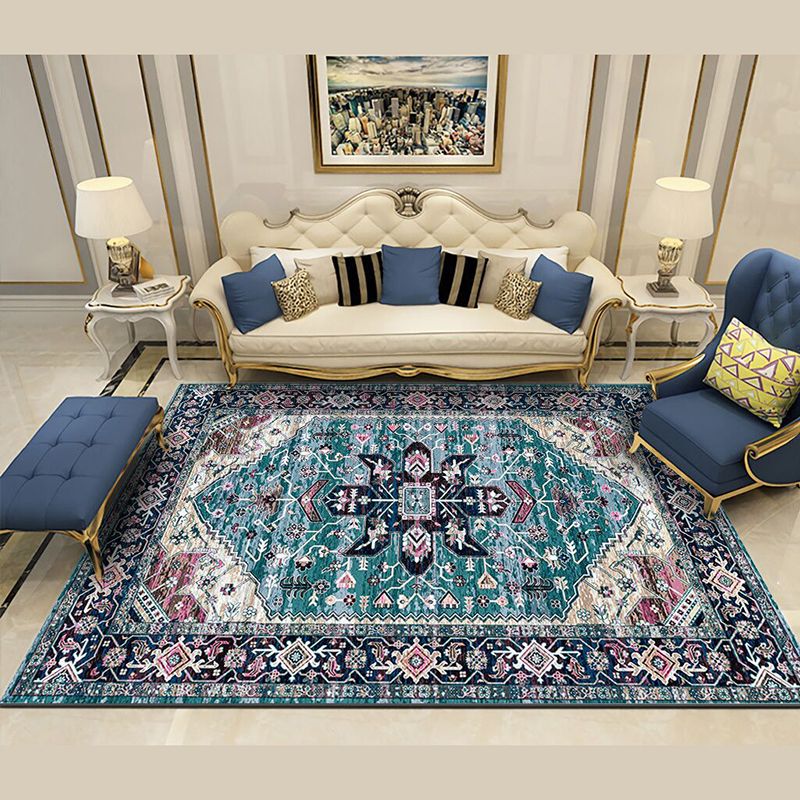 Blau Medaillon Area Teppich Polyester Vintage Teppich waschbarer Innenteppich für Innenraum