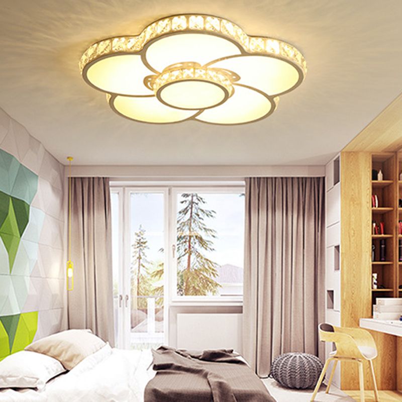 White Floriated LED Ceiling Light in Modern Creative Style Crystal Indoor Flush Mount with Acrylic Shade