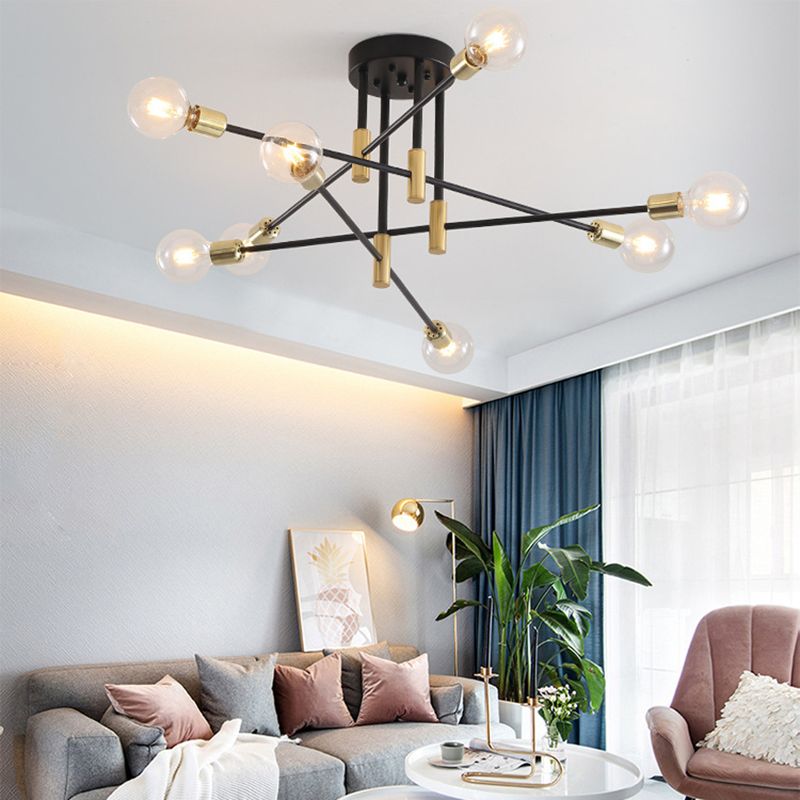 Black Sputnik Flush Mount Industrial Metal Semi Ceiling Light Fixture for Living Room