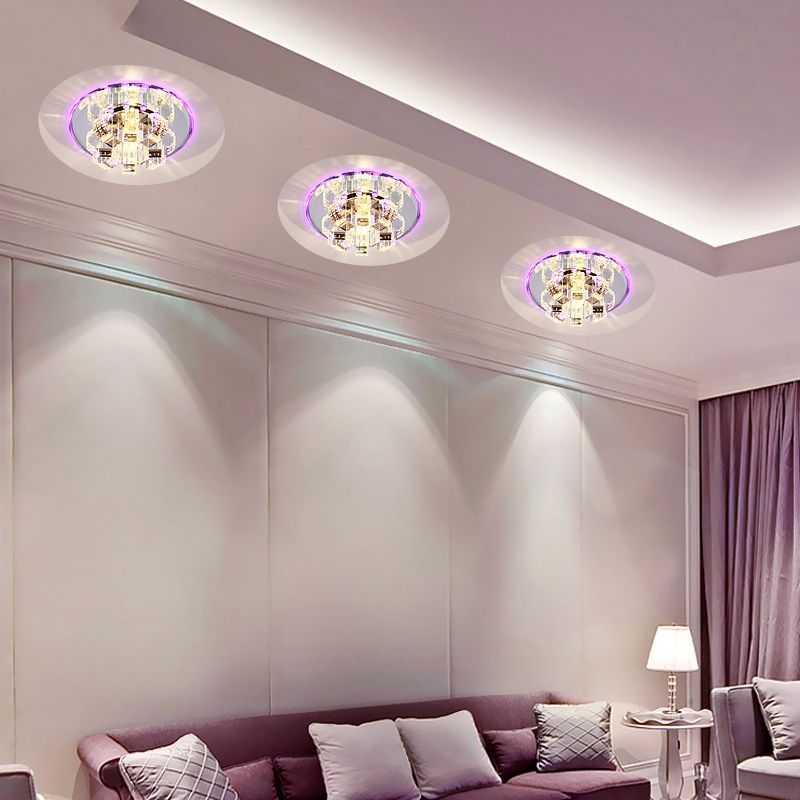 Floral Flush Mounted Lamp Minimalist Clear Crystal Living Room Ceiling Fixture with Mirrored Canopy