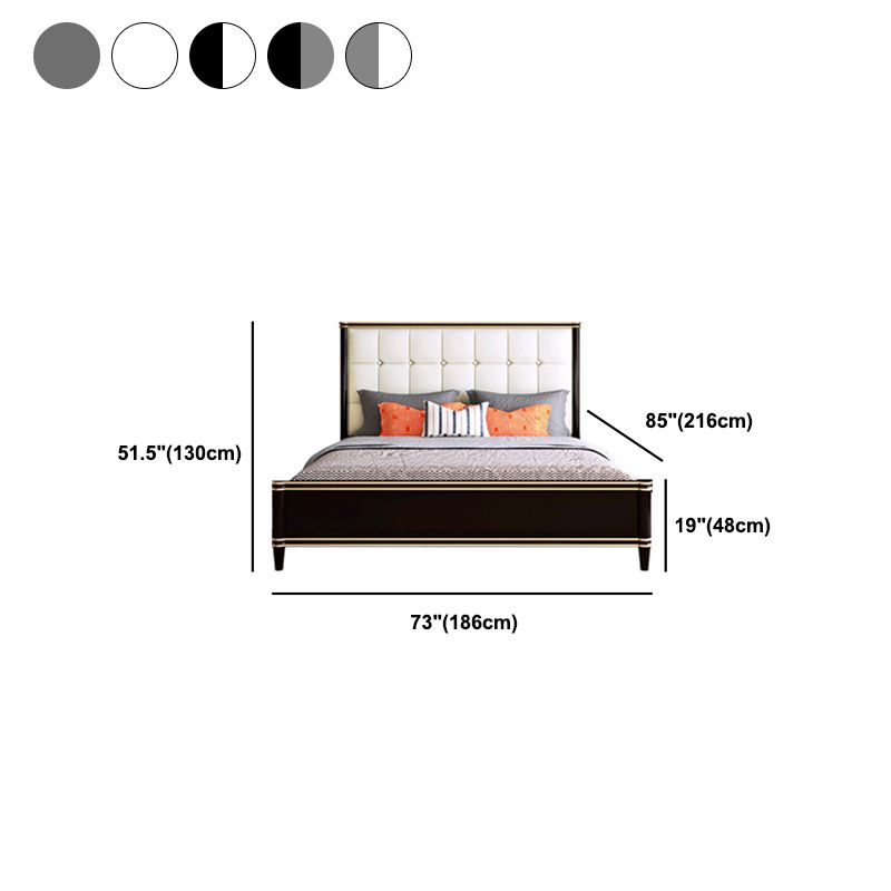 Modern Standard Bed with Tufted Upholstered Headboard and Soild Wood Legs