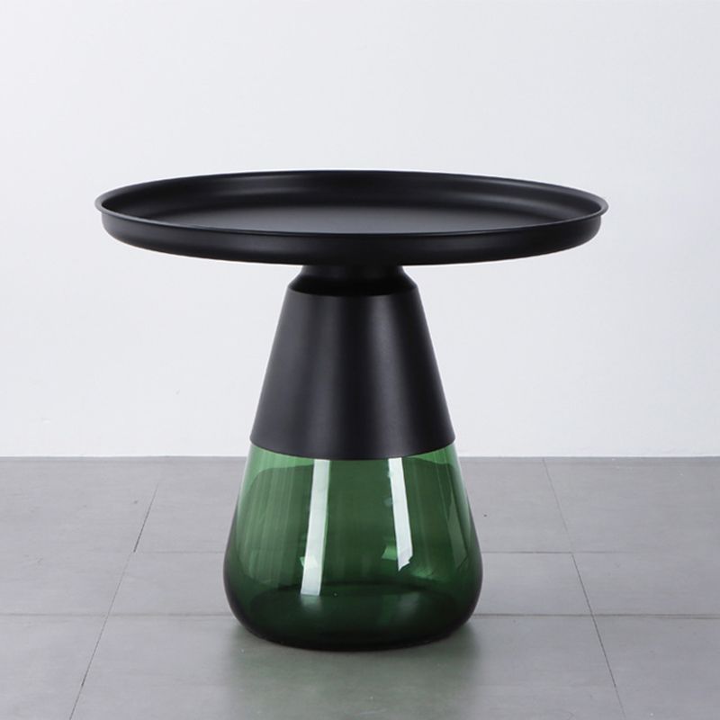 Mid-Century Modern Coffee Table Metal Tray Top Round Single Coffee Table