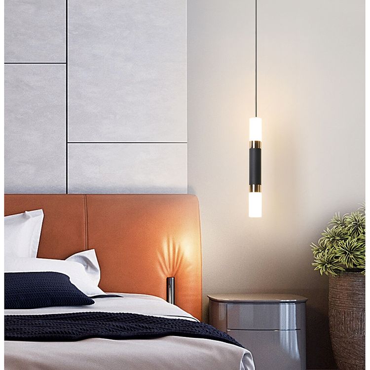 Schwarz-Finish-Rohr Anhängerlampe moderne 1-Kopf-Acryl-LED-Deckenleuchte für Schlafzimmer