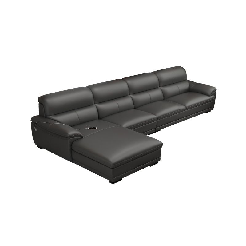 Leather Pillow Top Arm Sectional Sofa 36.22"High Cushion Back Sofa,Black