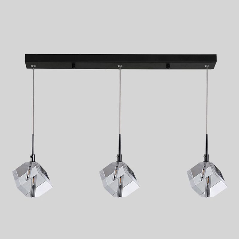 Electroplate Iron Pendant Light in Modern Luxury Style Crystal Square Hanging Lamp for Dining Room
