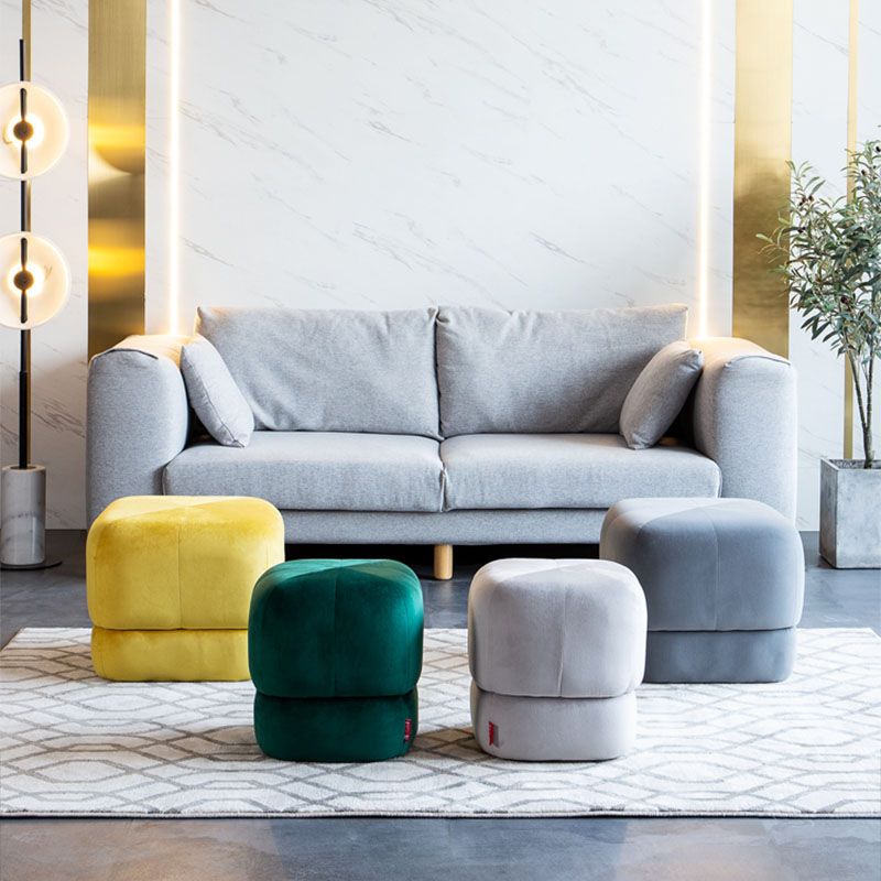 Contemporary Pouf Ottoman Velvet Upholstered Fade Resistant Solid Color Square Ottoman