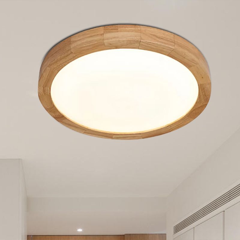 12 "/16" Dia Contemporary Rotonda Legno Flush Light Fixture Single Light Massimale Lampada per Bedroom in Warm / White Light