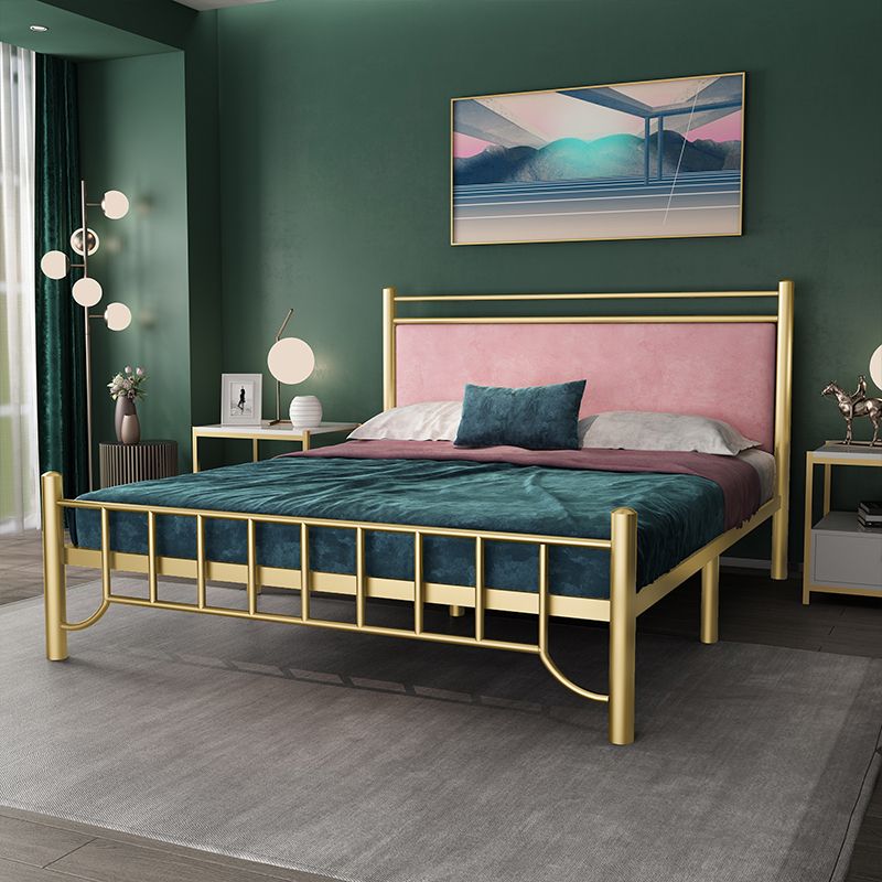 Glam Upholstered Headboard Bed with Metal Legs Open-Frame Bed
