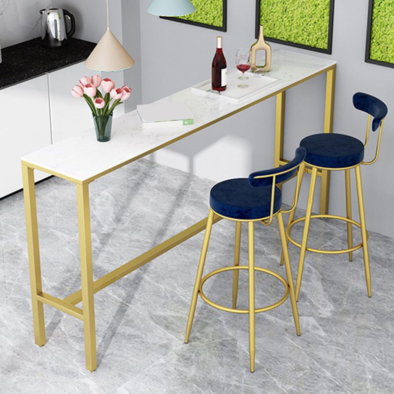 Modern Faux Marble Rectangle White Top Trestle Bar Dining Table for Kitchen