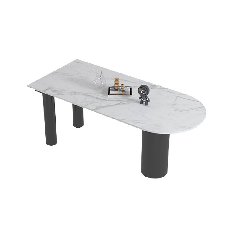 Stone Top Dining Table Modern Dining Table with 3 Legs Base in Black