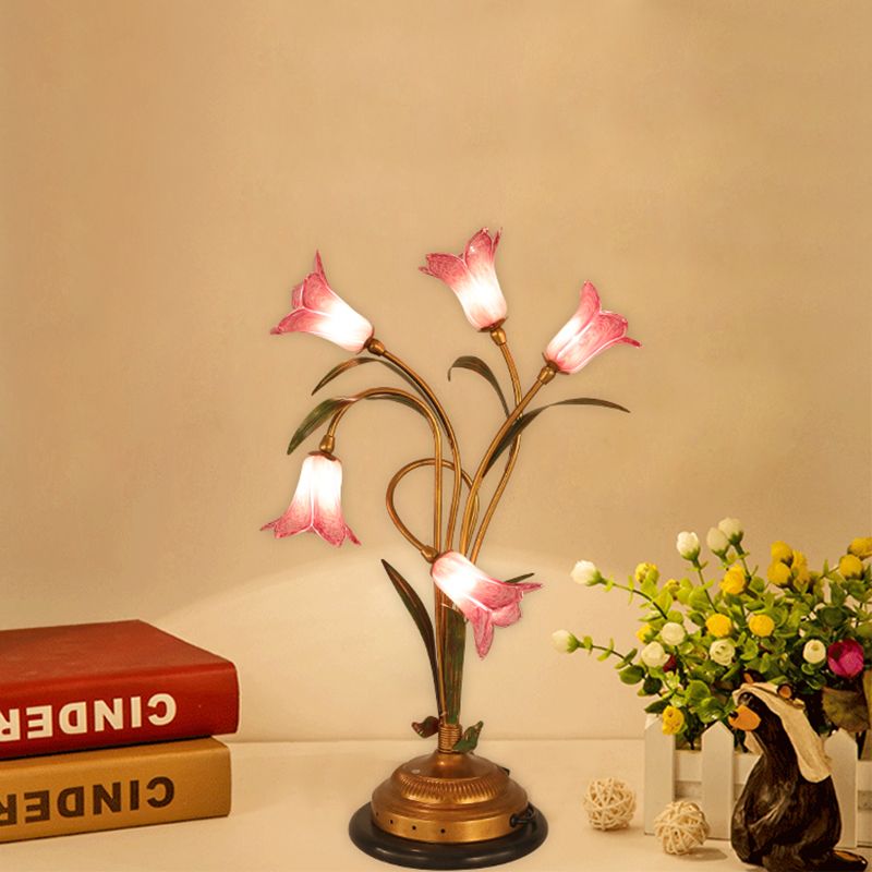 Lily Schlafzimmer Nachttisch Beleuchtung romantische Pastoralmetall 5 Lichter Messing LED Nachttisch Lampe