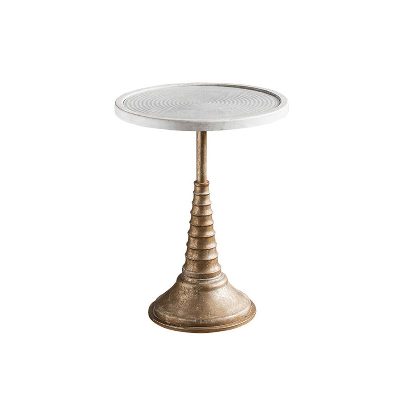 French Rustic Round End Table Metal Pedestal Accent Side Table