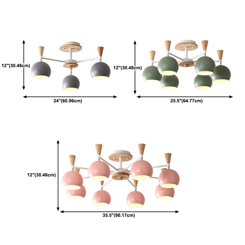 Nordic Metal Ceiling Light Colorful Bowl Shape Flush Mount Light for Bedroom