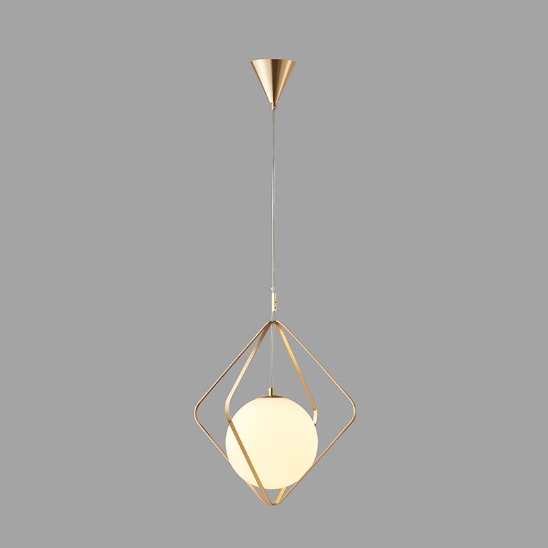 Gold Caged suspendu suspension minimaliste 1 tête à la tête en métal Éclairage vers le bas pour chambre, 10,5 "/ 16" W