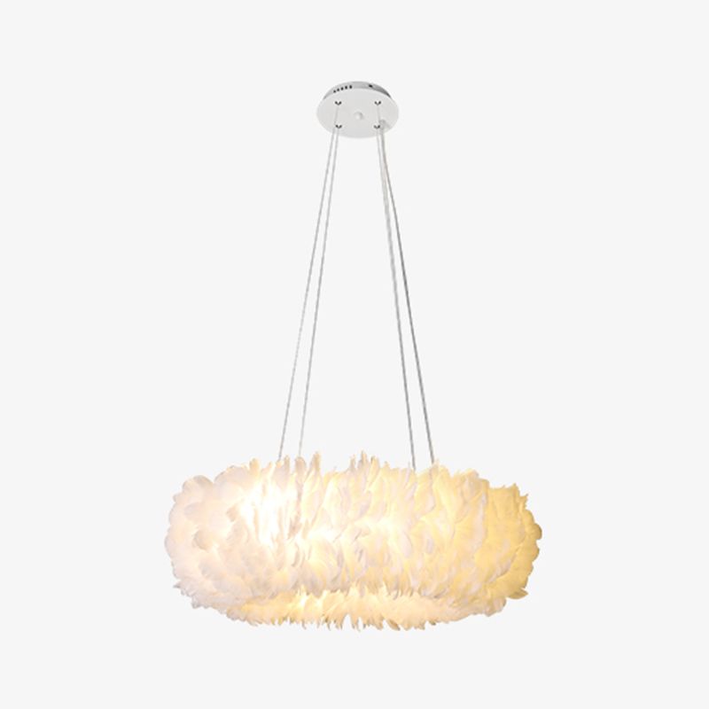 Minimalist Round Pendant Lighting Fixture Feather Bedroom Ceiling Pendant Light