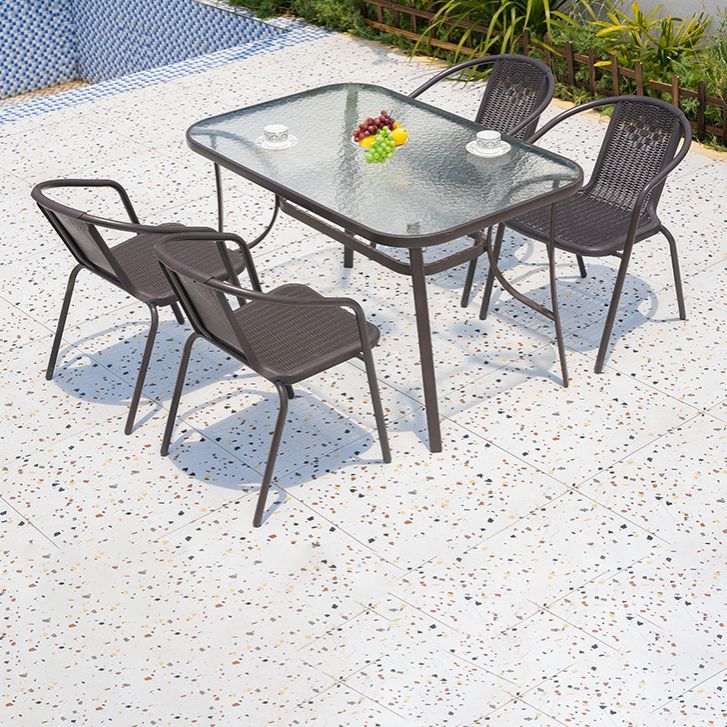 Industrial Dining Table Glass Clear Rust Resistant Patio Table