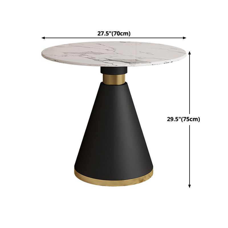 Metal Contemporary Round Dining Table Sintered Stone Top Table with Black Pedestal
