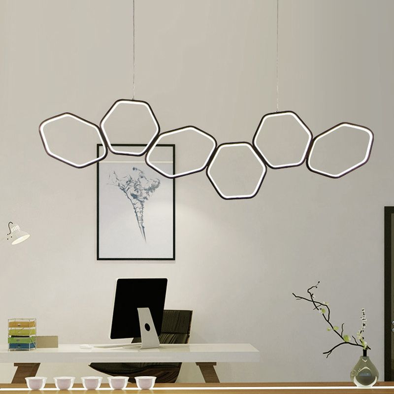 Honeycomb Ceiling Chandelier Contemporary Metal 6 Lights Coffee Suspension Light in Warm/White Light