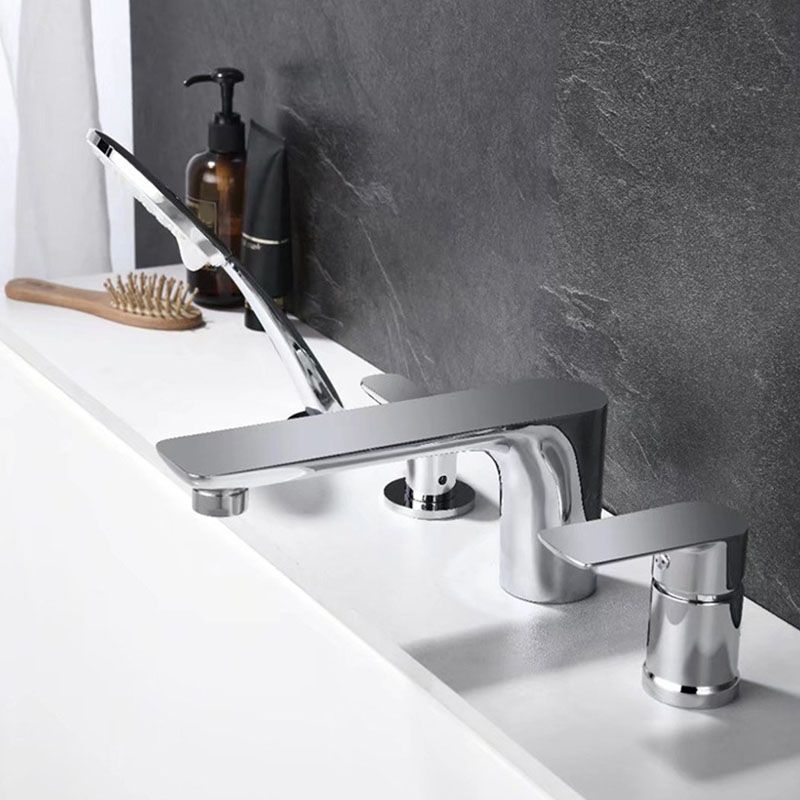 Deck Mounted Tub Filler Copper Lever Handle Low Arc Handshower Tub Filler