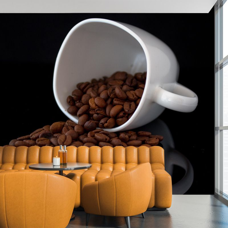 Horizontal Photography Coffee Beans Mural Wallpaper Mildew Resistant for Coffee Shop