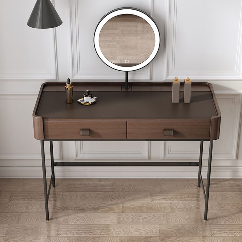 2 Drawers Dressing Table 30.7" High Vanity Set with Stool in Brown