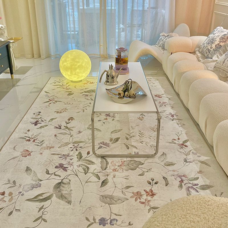 Rijstwit Traditioneel vloerkleedvlekken Plant Plant Non-Slip Backing Rug voor woonkamer